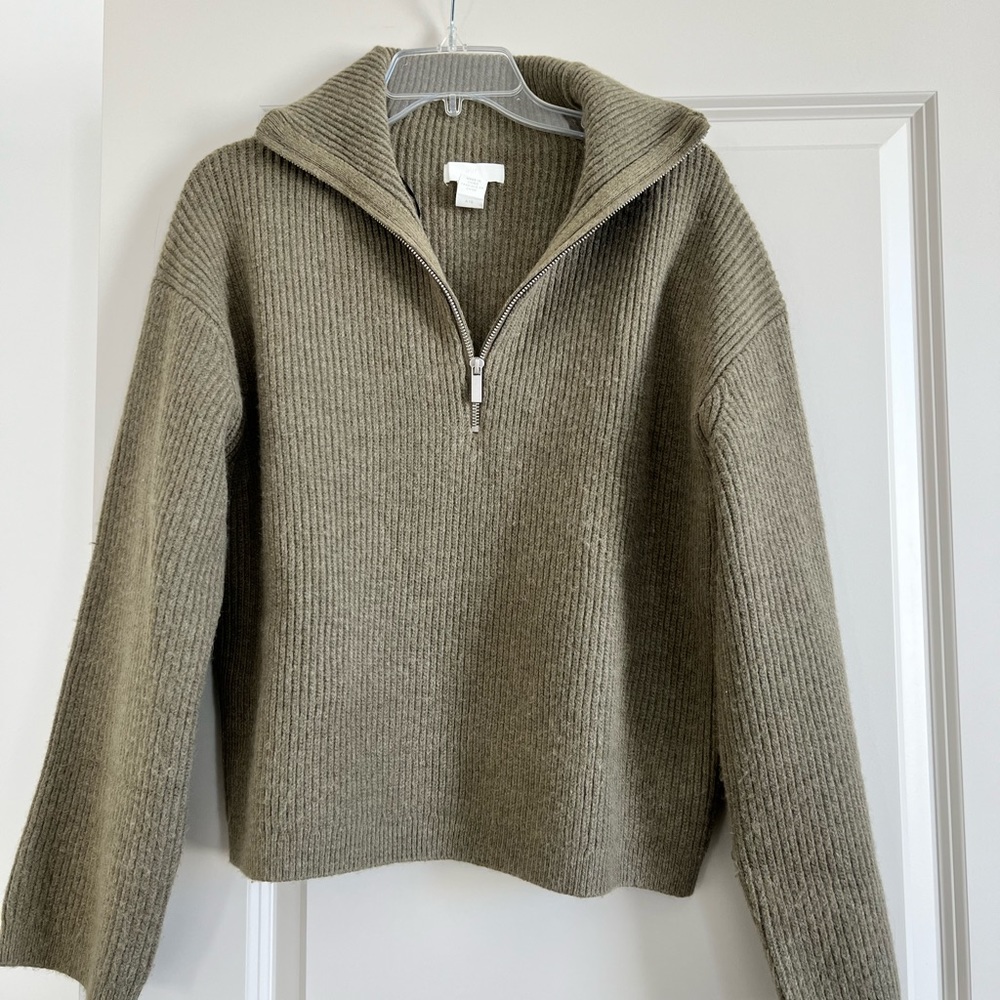 H&M Olive Green zip pullover sweater